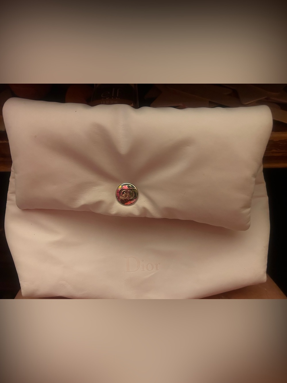 Dior Soft Pink Leather Clutch with Logo Button